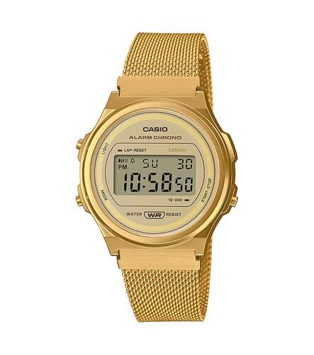 Reloj Casio Vintage Round A171WEMG-9AEF - Esfera digital circular, con calendario y alarma, dorado