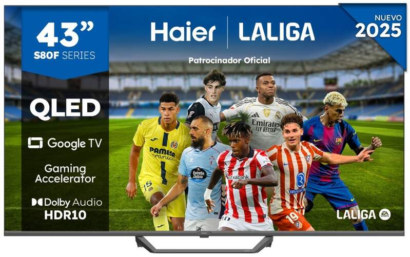 TV Haier 43" QLED H43S80FUX - 4K Ultra HD, Google TV, Peana central, Dolby Audio 20W, HDR10