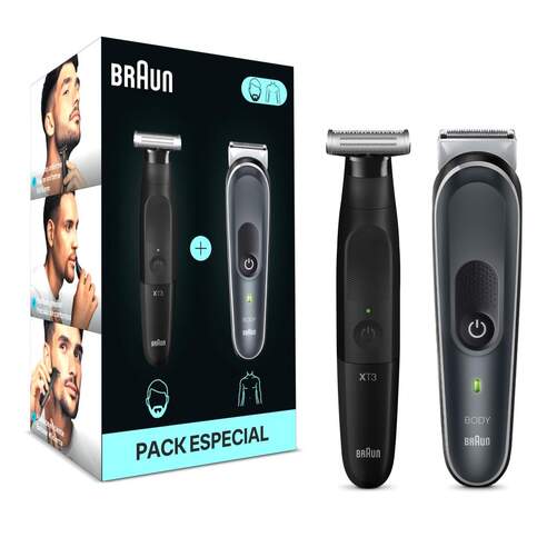 Afeitadora Corporal Braun BG5360 + Recortadora XT3100 - Autonomía 100 min, SkinShield, Negro