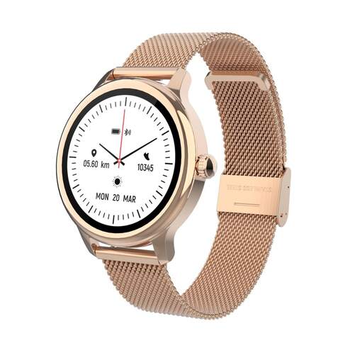Smartwatch DC Sophie - Esfera y correa de metal color oro rosado, BT 5.3, sensor frec. cardíaca