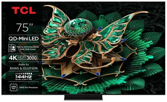 TV TCL 75" 75C7K - 4K Ultra HD, Premium QD-MiniLED, Google TV, 60 W, 144 Hz, HDR10+ y HLG