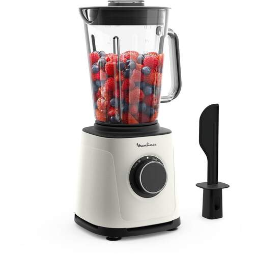 Batidora Vaso Moulinex LM77 - 1200 W, 2 L, Cristal, Powelix, Crema, Negro