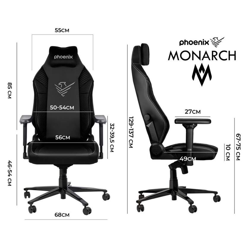 Phoenix Monarch Sedia Da Gaming In Tessuto Premium - Reclinabile 165° - Braccioli 4D In Metallo - Poggiatesta Magnetico Memory Foam - 2