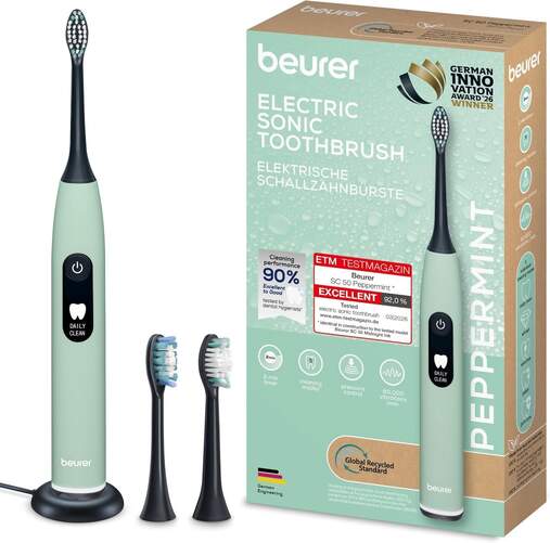 Cepillo el&eacute;ctrico Beurer SC50 Peppermint GP - 80000 rpm, 5 programas, Sensor de presi&oacute;n, Verde