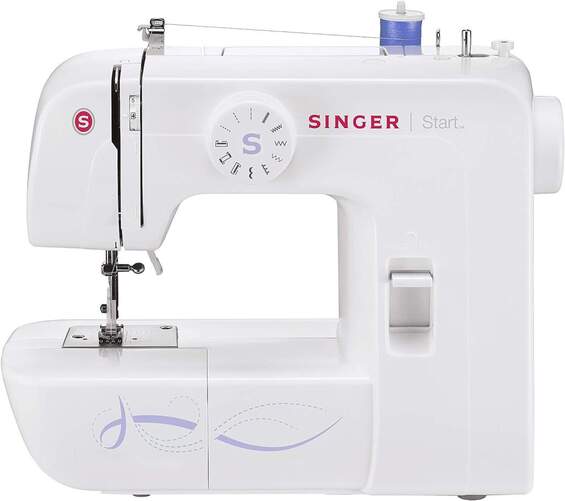 Maquina de coser Singer 1306 - 6 puntadas, eléctrico, sector largo de puntada, blanco y morado