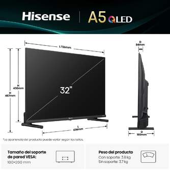 TV HISENSE 32%%%quot; 32A5Q FHD QLED SMART TV DOLBYATMOS