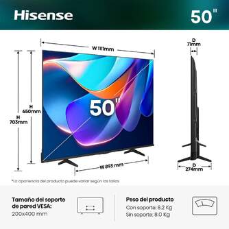 TV HISENSE 50%%%quot; 50A6S UHD SMART TV DOLBYVISION DTSX