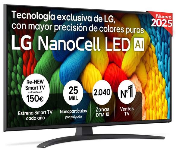 TV LG 43" DLED 43NANO81A6A - 4K Ultra HD, NanoCell Alfa7, Web OS 25, 20 W RMS, 60 Hz, HDR10