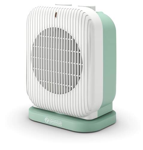 Calefactor Olimpia Caldo Funky-2000W, 3 potencias ,Hasta 60m3, Oscilante,Antivuelco, Blanco-Turquesa