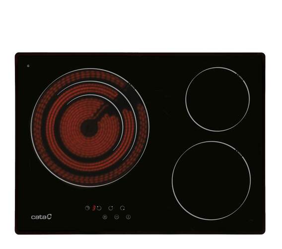 Placa Vitrocer&aacute;mica Cata TT5003/G - 3 Zonas, 9 niveles de potencia, 5700 W, zona grande 27 cm