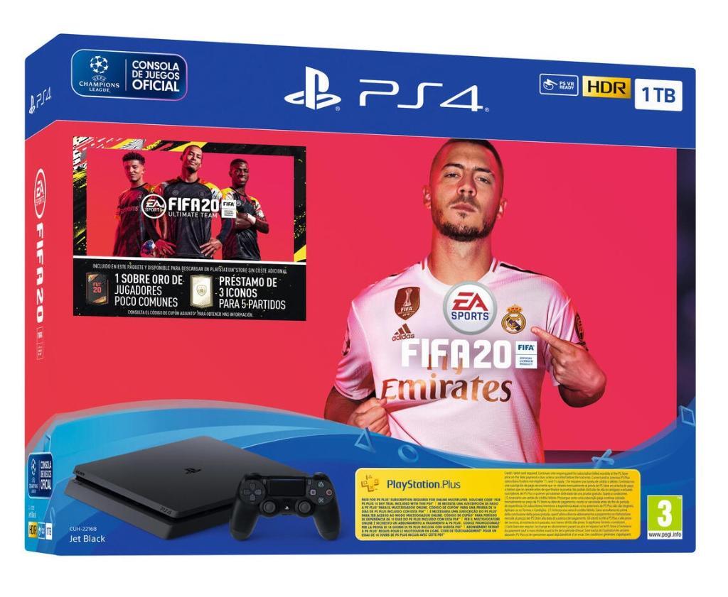 Play Station PS4 1TB FIFA 20 - Ultimate Team + PS Plus 14 Días, HDR,