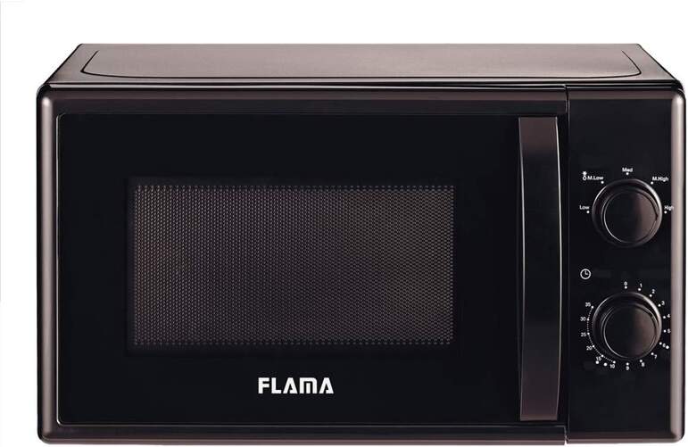 Microondas Flama 1834FL - 20 L, 700 W con 5 niveles de potencia, plato de 25,5 cm, Negro