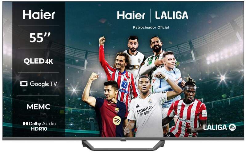 TV Haier 55" QLED H55S80EUX - 4K Ultra HD, Google TV, Bluetooth 5,1, Dolby Audio, HDR10