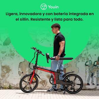 BICICLETA ELECTRICA YOUIN BK1900 OSLO CARBON/ROJA