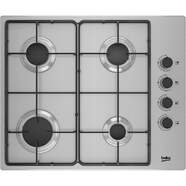 Placa Gas Natural Beko HIGG 64103 SXN - 4 Fuegos, 60cm, Válvulas Seguridad, Acero Inoxidable
