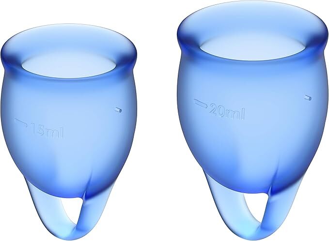 Kit Copas Menstruales Satisfyer Feel Confident - 15 y 20 ml, Silicona Médica, Hasta 12 horas, Azul