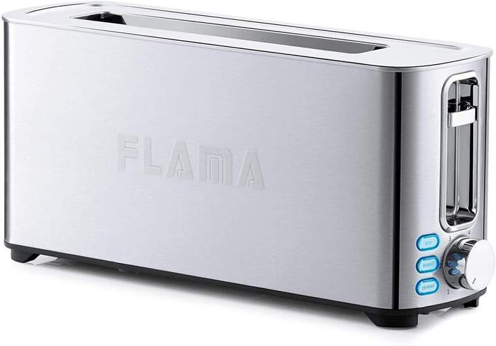 Tostador Flama 966FL - 1050W, 1 Ranura Larga, 6 Ajustes Tostado, Bandeja Migas, Acero Inox