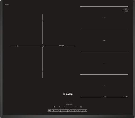 Placa Flex Inducción Bosch PXJ651FC1E - 2 Zonas, PerfectFry, DirectSelect 17 Niveles, Sprint, Negra