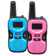 Walkie Talkie Denver WTK-441 para ni&ntilde;os - Azul/rosa, 3 pilas AAA, pantalla LCD, pinza para cintur&oacute;n