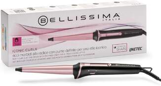 Rizador Bellisima Iconic Curls - Hasta 210&ordm; C, Cer&aacute;mico, Forma c&oacute;nica, 40 W, Negro, Rosa