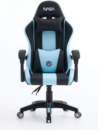 Silla Gaming Nasa Spirit Negro/azul - Cuero sint&eacute;tico, Altura ajustable y reposabrazos reclinable