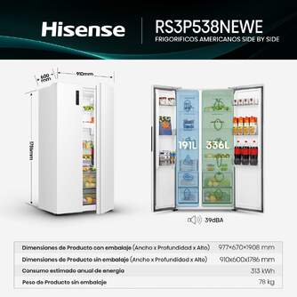 FRI. HISENSE RS3P538NEWE 179x91x60 NF BCO DSP KFIT