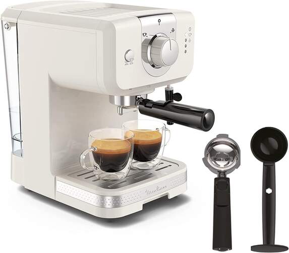 Cafetera Express Moulinex XP330A Opio Soleil - 15 Bares, Calienta Tazas, Blanco Marfil