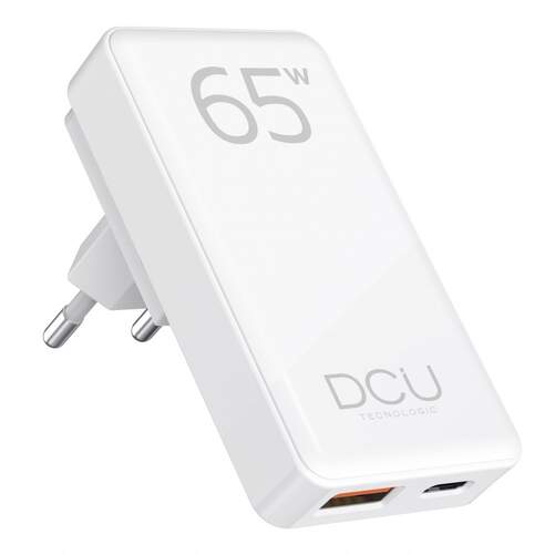 Cargador DCU 37500165 - USB A (18W), USB C (65W), tecnología GaN, blanco, plegable