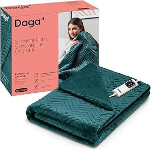 Manta Daga Relax Suave Verde - 160 x 120 cm, 3 potencias, 6 temperaturas, lavable