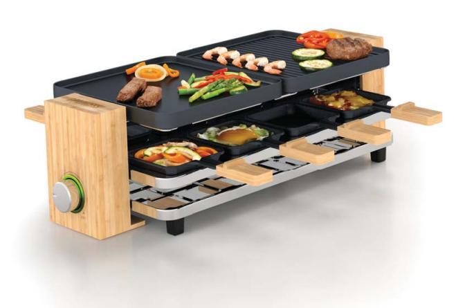 Raclette Princess 162910 Pure 8 - 1200W, 8 personas, 418x230cm, Bambú