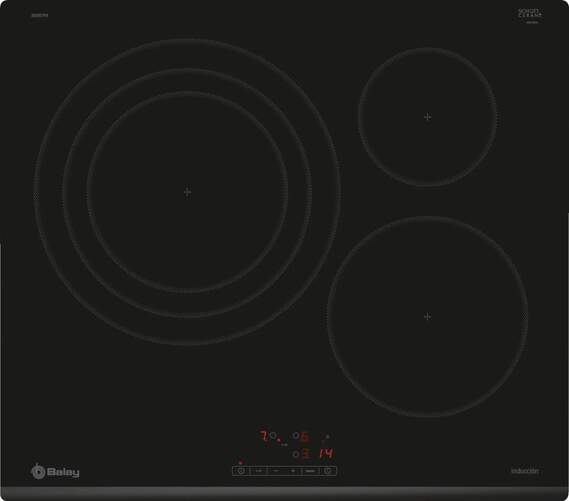 Placa Inducci&oacute;n Balay 3EB967FR - 3 Zonas (1 Gigante 32cm) 7400W, Bisel delantero, Display, Negro