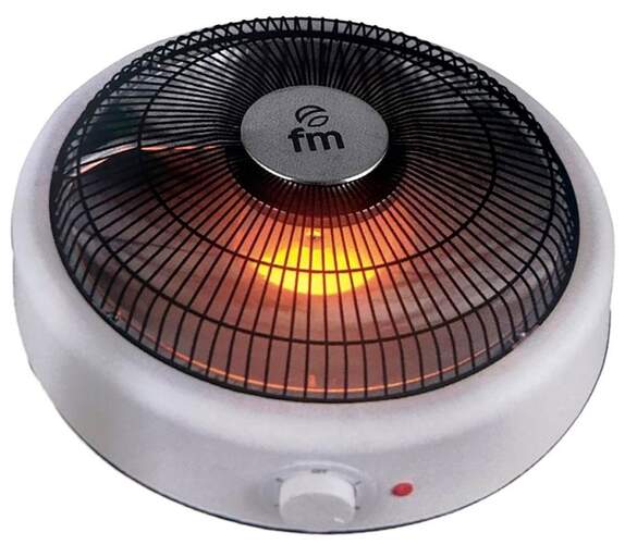 Brasero FM BETA-900 - 850 W, Resistencia cerámica, 2 potencias, Blanco