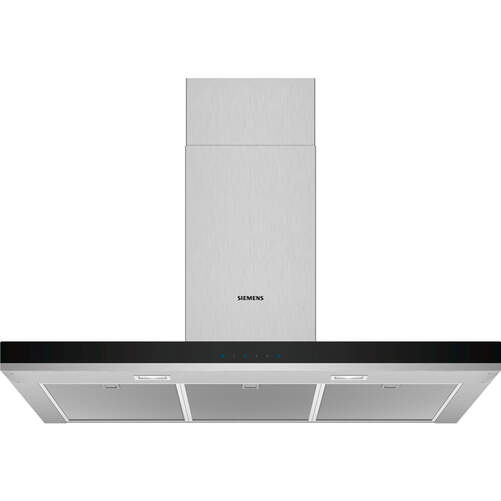 Campana Decorativa Siemens LC96BHM50 - Clase B, 90cm, 605m3/h, 4 Velocidades, Cristal Negro