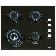 Placa Gas Cata CI 631 BK - 4 Fuegos, 60cm,  Gas Natural, V&aacute;lvula Seguridad, Cristal Negro