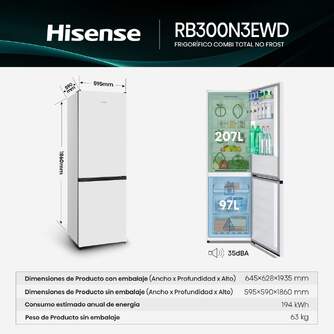 FRICOM. HISENSE RB300N3EWD 186x60 NF BLANCO