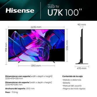 TV HISENSE 100%%%quot; 100U7KQ UHD MINILED ULED QLED 144H
