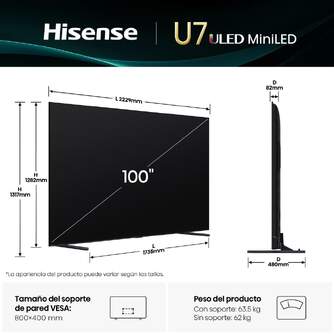 TV HISENSE 100%%%quot; 100U7Q UHD MINILED SMART TV 165HZ