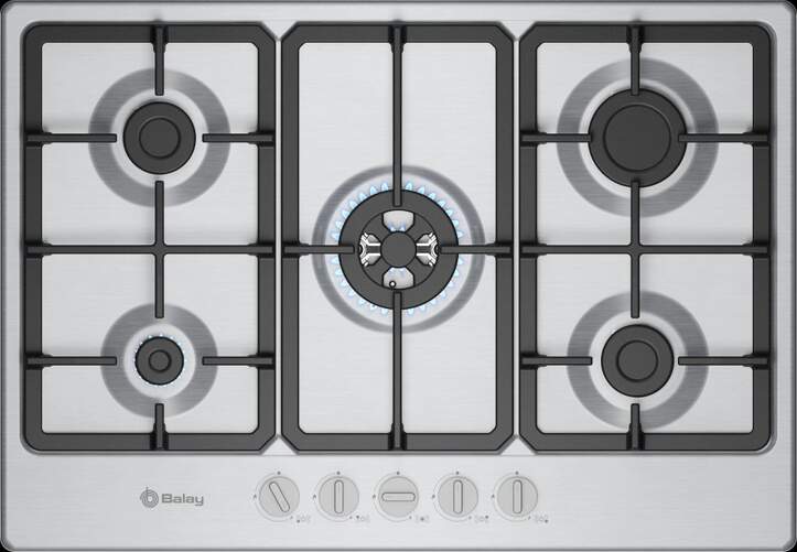 Placa Gas Balay 3ETX576CB - 5 Fuegos, 75 cm, Gas Butano, Inox