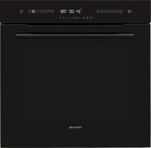 Horno Sharp KA75L64BNH - Clase A, 78L, 9 Funciones +11 Recetas, Guía Extraíble, Cerrado suave, Negro