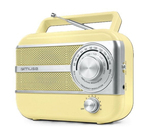 Radio portátil Muse M056AG - Diseño vintage, amarillo, radio AM/FM
