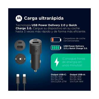 CARGADOR MOTOROLA COCHE 1XUSB A C 45W CABLE USB C