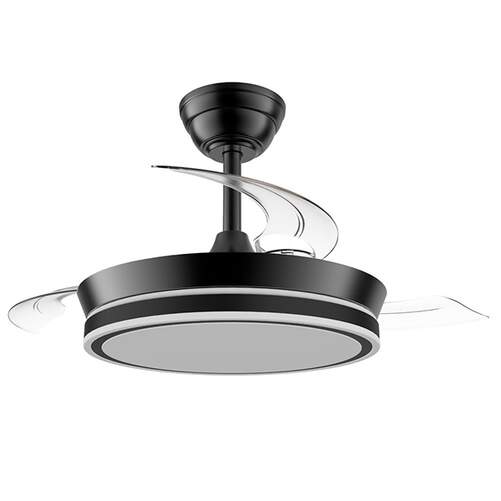 Ventilador Techo CristalRecord Night Eco-48W, Retr&aacute;ctiles, Temporizador, Led, Mando, Negro