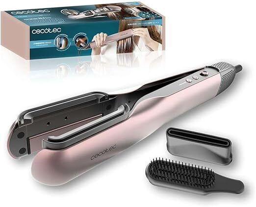Plancha Pelo Cecotec ForceDry 111301 - 2 En 1, Revestimiento Cerámico y Queratina, Rosa