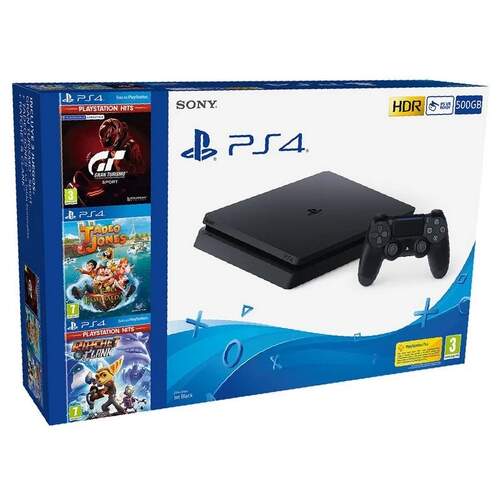 Consola Sony PS4 500 GB + Tadeo Jones + Ratchet & Clank + Gran Turismo Sport