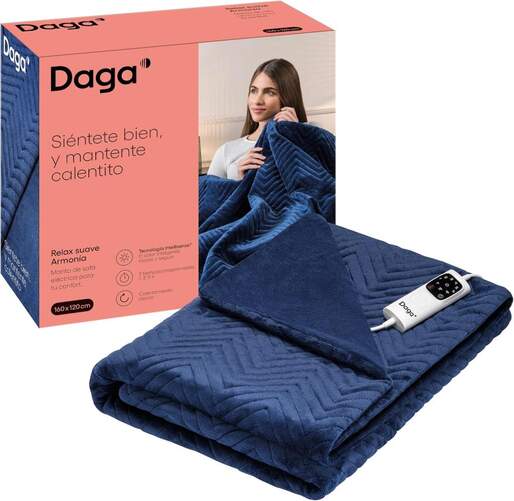 Manta Daga Relax Suave Azul - 160 x 120 cm, 3 potencias, 6 temperaturas, lavable
