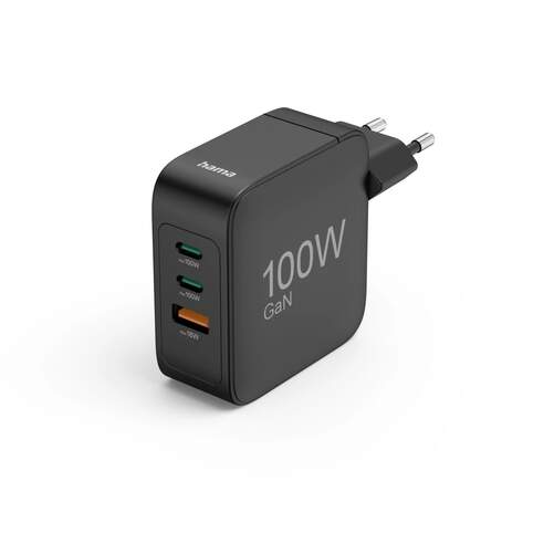 Cargador Hama port&aacute;til 00201962 2 USB-C - 100 W GaN, 2xUSB-C, 1xUSB-A, Quick Charge 3.0