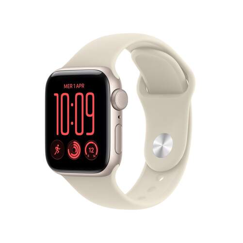 Apple Watch SE 3 Starlight - 1,57" OLED, GPS, Bluetooth 5.3, 18 h aut., correa goma S/M