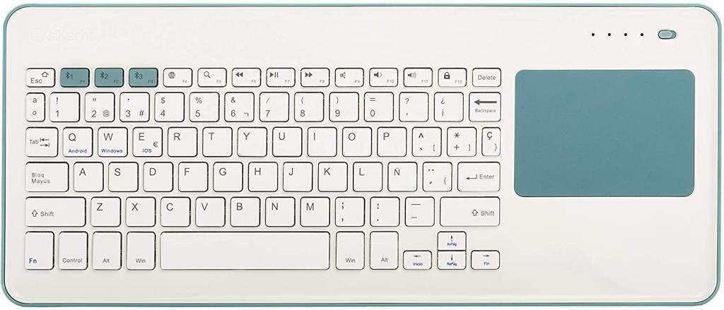 Teclado Ht Azul qwerty touchpad silverht wireless kb white inalambrico blanco para tv smartphones tablets iphone ipad y videoconsolas en español. contiene la letra ñ. 78 bluetooth 3.0