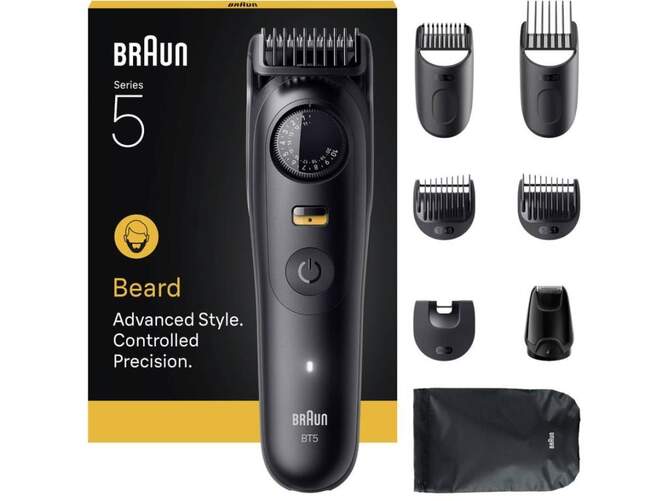 Barbero Braun BT5560 S5 All In - Autonomía 120 min, De 0,5 a 20 mm, 8 Accesorios, Negro