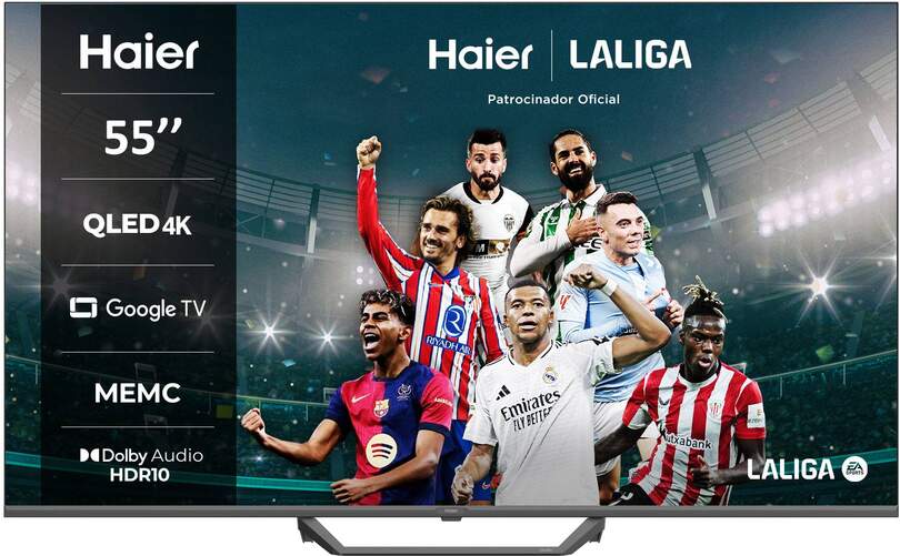 TV Haier 55" QLED H55S80EUX - 4K Ultra HD, Google TV, Bluetooth 5,1, Dolby Audio, HDR10